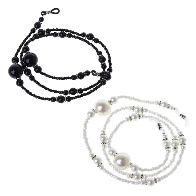 

Black White Imitation Pearl Beads Beaded Eyeglass Lanyard Cord Reading Glasses Eyewear Spectacles Chain Holder Decor
