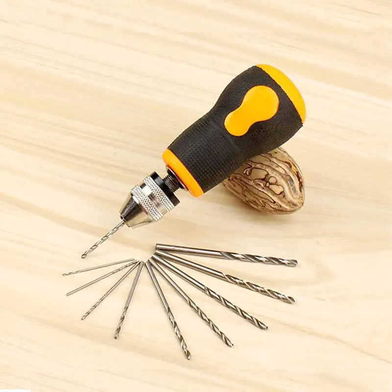 Hand Drill Jewelry Craft Hand Manual Drill Chuck Mini Hand 10PCS Twist Drill Bit
