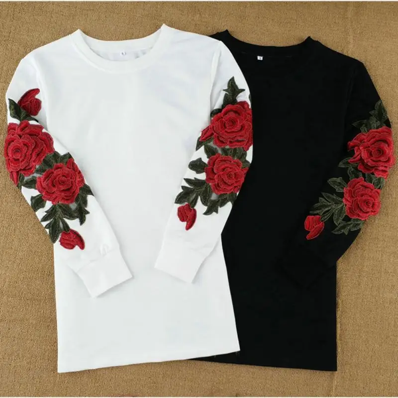 

Fashion Casual Daily O-neck Long-sleeved Three-dimensional Flower Embroidery Women Pullover Sweatshirt