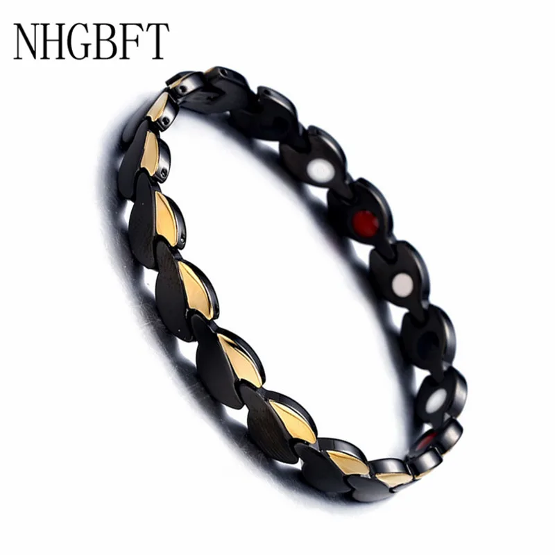 NHGBFT черный цвет нержавеющая сталь браслеты для здоровья браслеты для женщин и мужчин магнитные силовые браслеты