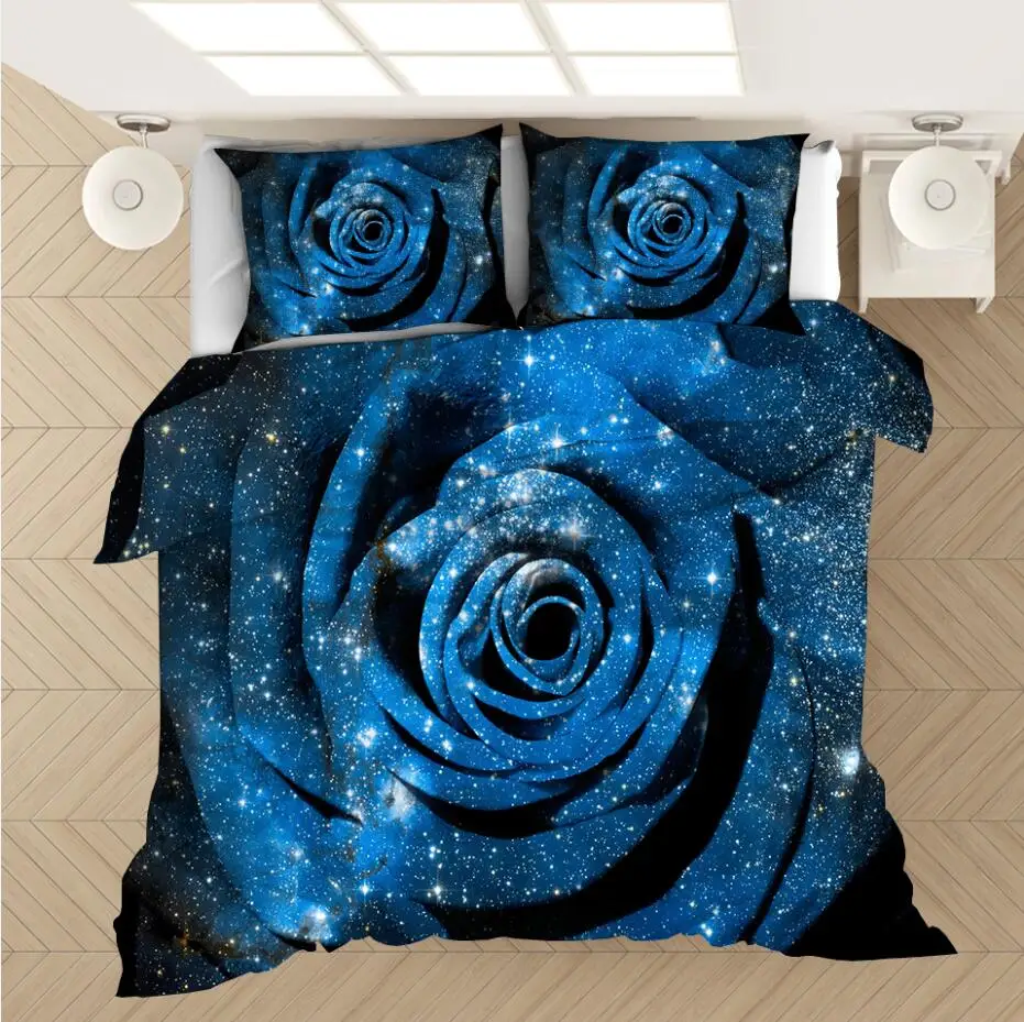 3D Принт Галактика Вселенная Комплект постельного белья для мальчика-подростка синее звездное небо на молнии пододеяльник плоский лист с 2 наволочками 3 шт
