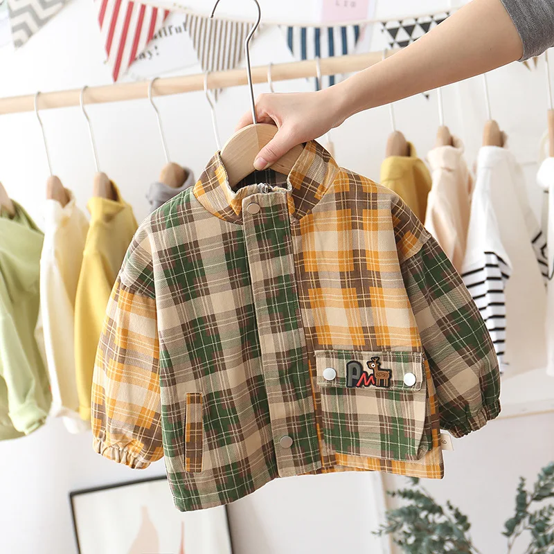 

Korean-style 2020 Spring And Autumn Boys' Wind Coat One-Piece Children Lettered Mixed Colors Plaid Zip-up Jacket Tops