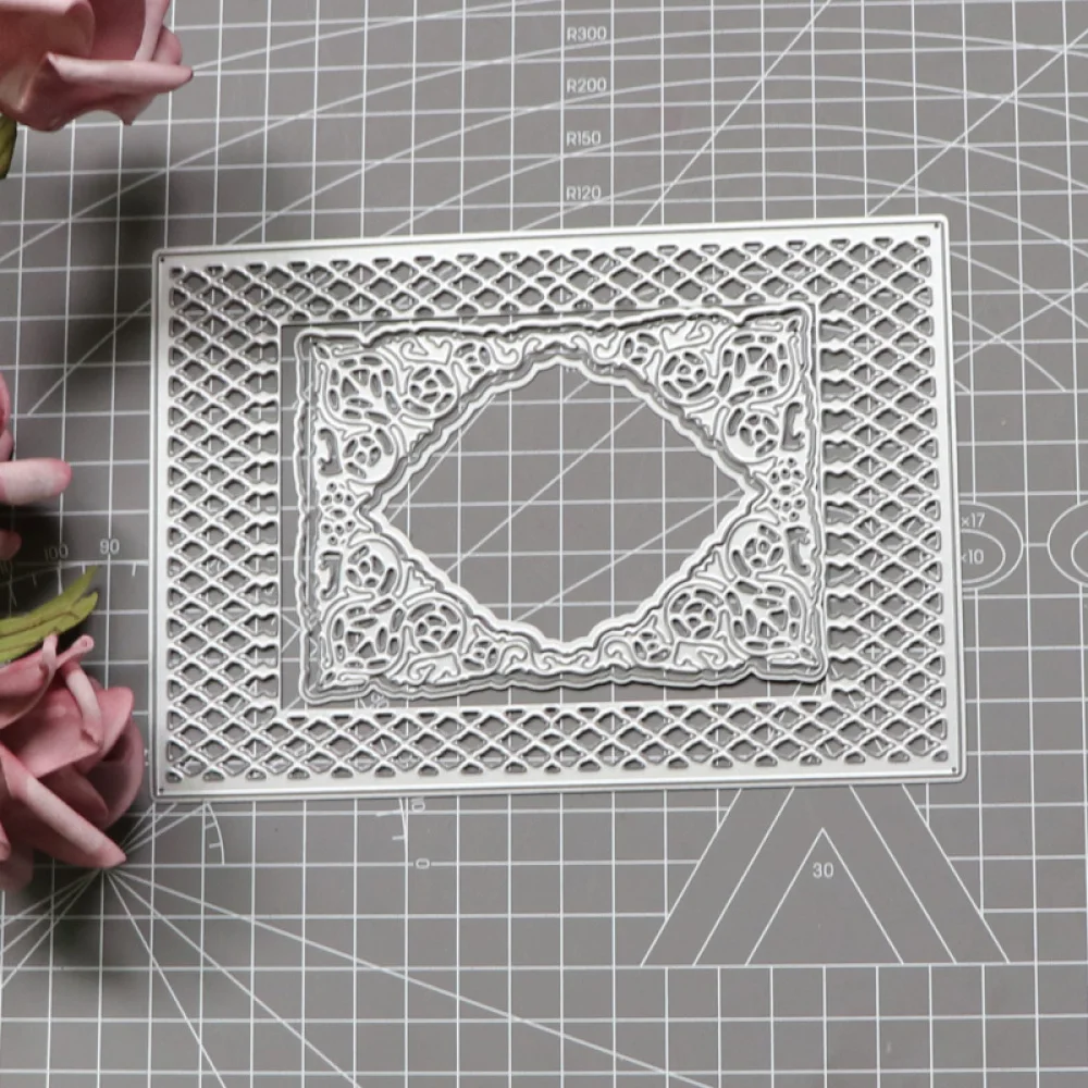 Diamond Lattice Rectangle Frame Metal Cutting Dies For Scrapbooking