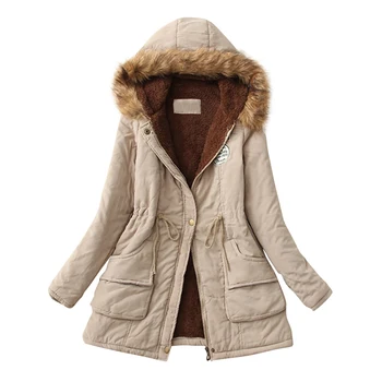 

New Coat Female Winter Thick Coats Warm Hooded Parkas Women Pockets Slim Faux Fur Parka Jacket