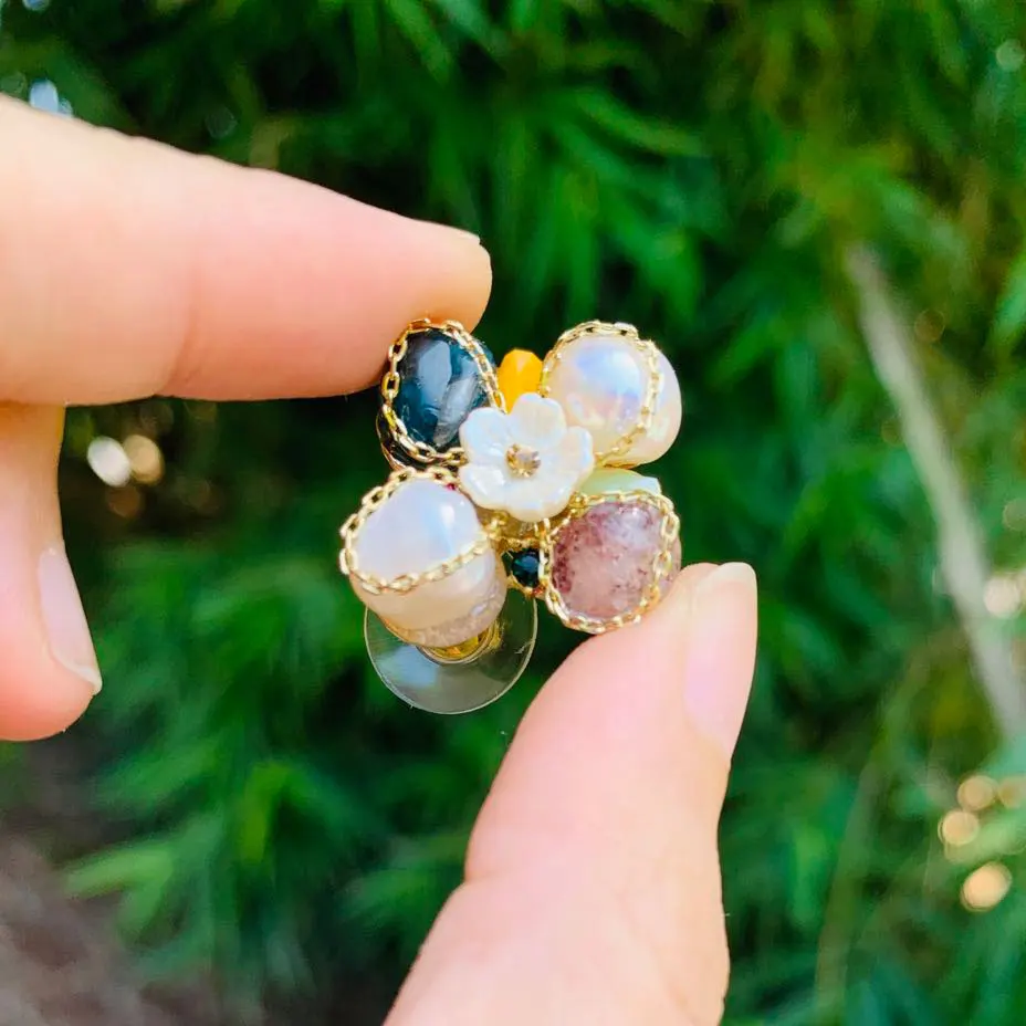 Flower Natural Stone Pearl Earrings For Women 925 sterling silver Earrings Jewelry Accessories Gift STUD EARRING crystal Gift