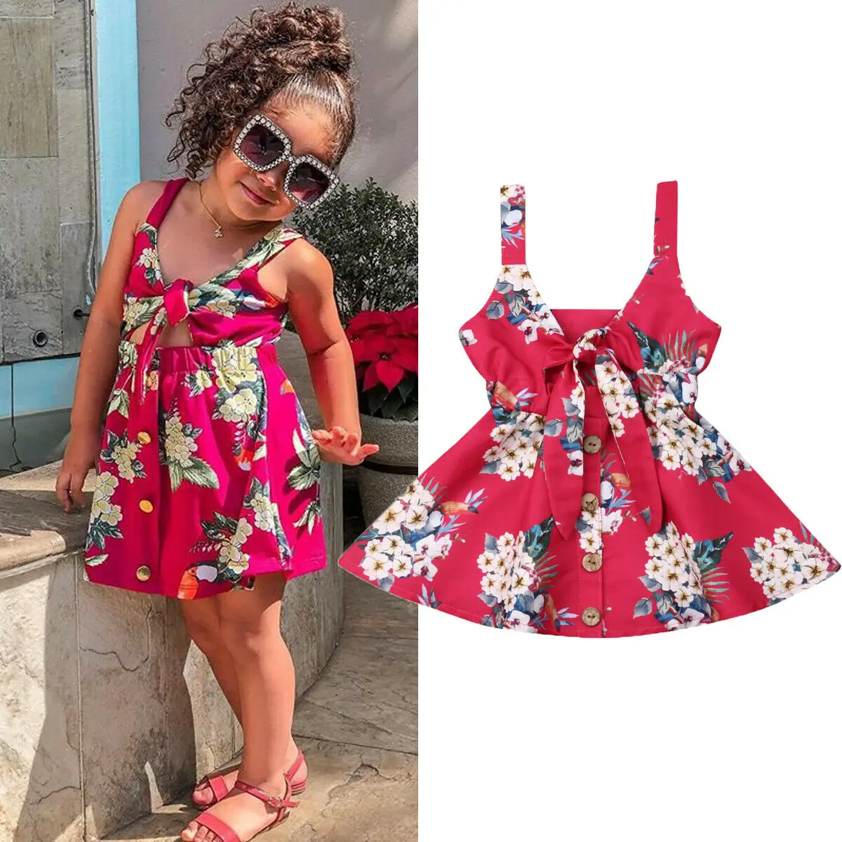 

Summer Toddler Princess Kids Baby Girls Dress Sleeveless Floral Bowknot Pageant Party A-Line Mini Sundress Dress