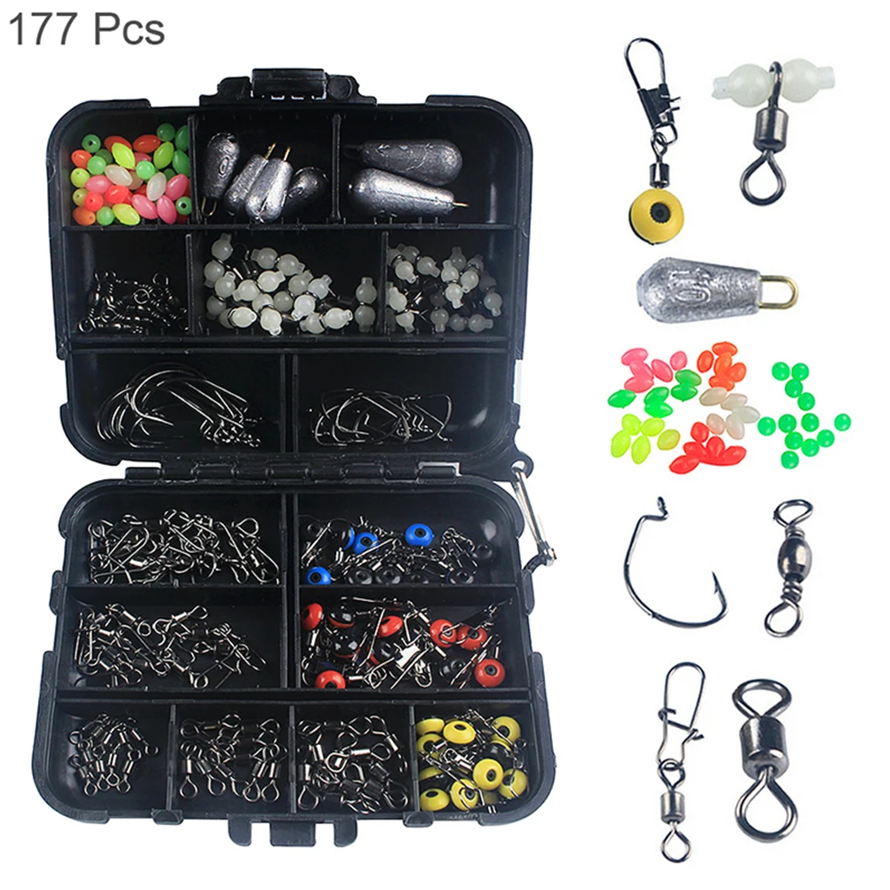 177PCS Fishing Accessories Kit Set with Tackle Box Including Swivel Slides L2C3