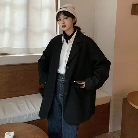 Blazer solto feminino vintage, moda coreana, roupa