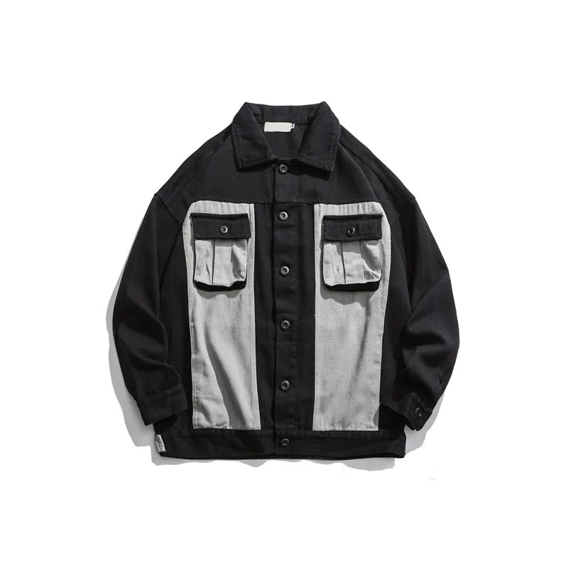 Темный значок цветной блок хип-хоп куртка мужская с отложным воротником негабаритных мужчин куртка Пальто Harajuku повседневные топы