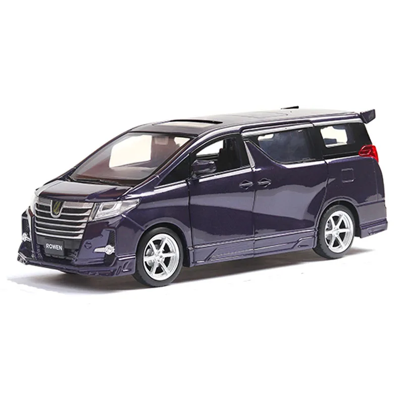Синий 1:32 модель автомобиля Toyota Alphard MPV из сплава, модель автомобиля 4, открытая дверь со звуком, светильник, детские игрушки - Цвет: Синий