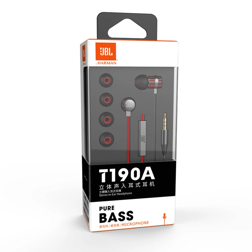 Original JBL T190A In Ear Stereo Earphone 3 5mm Wired Sport Earbuds Pure Deep Bass Gaming Music Headset Hands free Call with Mic