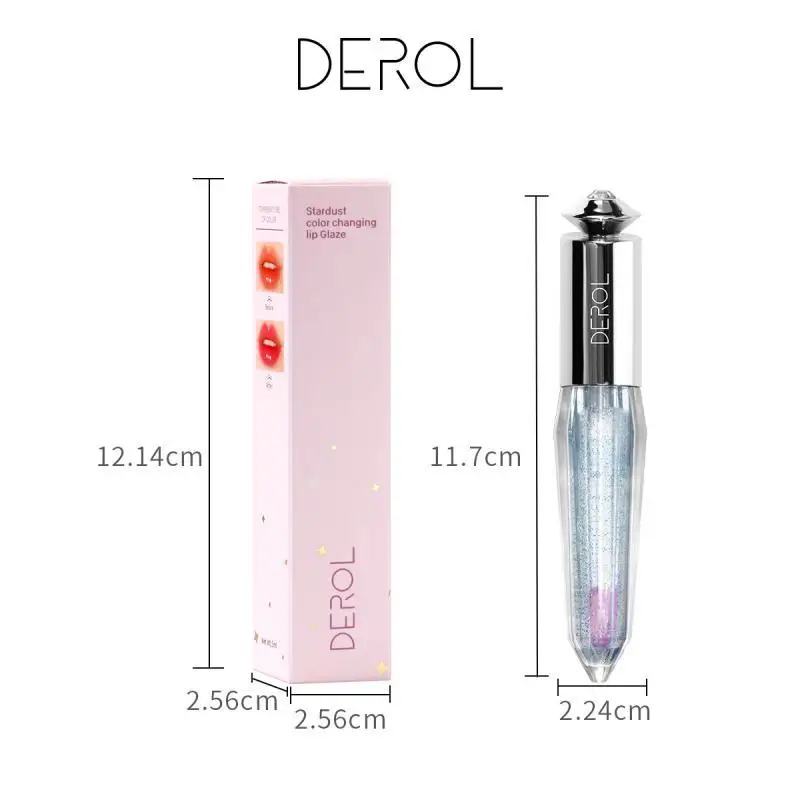 

Derol Brand stardust color changing lip glaze temperature sense change color shimmery moist and repair lip golss beauty makeup