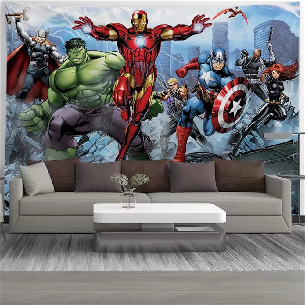

Super Hero Tapestry Spider Man Hulk Captain America Black Panther and Iron Man Fans Favorite American Hero Tapestry