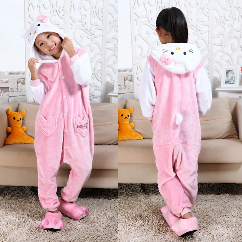 Children's Sleepwear for Boys Girls Unicorn Pajamas Flannel Kids Stich Unicornio Pijamas Set Animal Winter Onesies