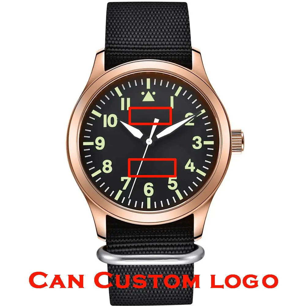 

Sterile Dial Mens Watch 42mm Rosegold Case Automatic Seagull 1612 Miyota8215 Military Geen Luminous Waterproof Customized Logo