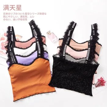 

Women Sexy Padded Tank Tops Summer Fashion Letter Printed Camisole Tops