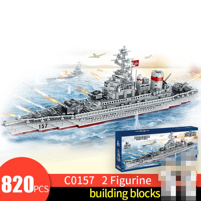 US $34.36 820PCS Military Army Big Boat Building Blocks LegoINGlys WW2 Military Army Figures Weapon gun parts