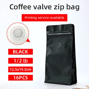 

16pcs 1/2 pound 250g matte black coffee bean one side degassing valve packaging bag aluminum block bottom coffee pouch
