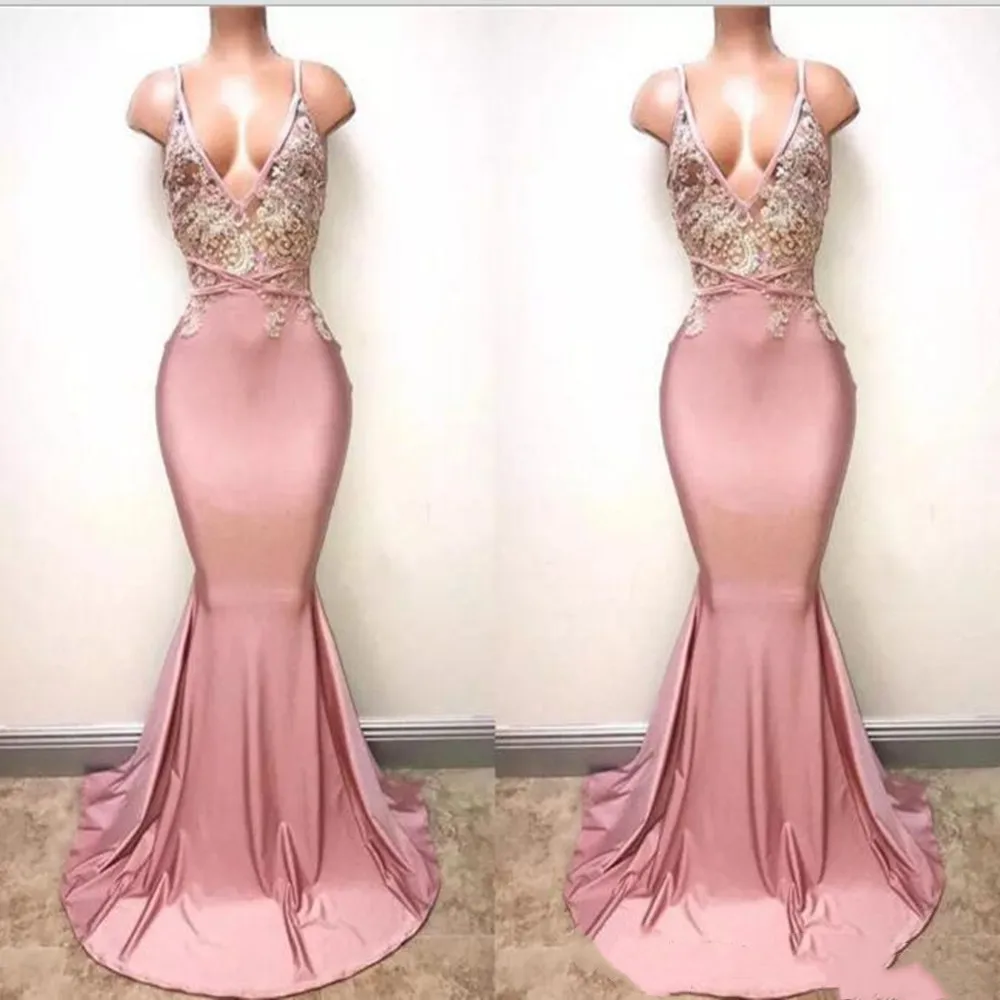 

Dusty Pink Sexy Spaghetti Straps Dress Prom Dresses 2021 Sexy Sexless Lace Sequines Beaded Long Formal Evening Gowns