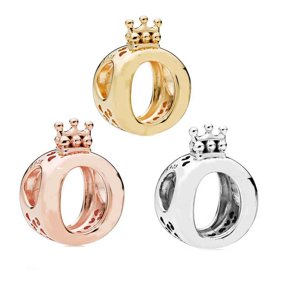 

S925 Sterling Silver Beads Charm fit Lady Bracelet Bangle Crown O Charm Silver Rose Gold Colour DIY Jewelry