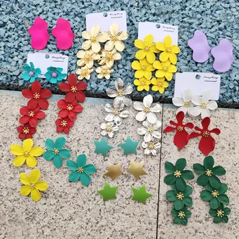 

JJFOUCS Korean Elegant Candy Color flower Earrings For Women Geometric Fashion Statement Metal Dangle Drop Earrings Jewelry Gift