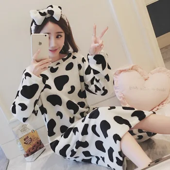 

Coral Fleece Homewear Female Lounge Soft Warm Bathrobe Sleepwear Thick Nightwear Home Clothing Winter Warm Flannel Nightdress