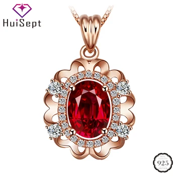 

HuiSept Classic 925 Silver Jewellery Necklace with 5*7mm Oval Shape Ruby Gemstones Zircon Pendant for Female Wedding Party Gifts