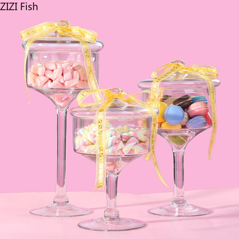 Transparent Glass Cake Stand with Lid Candy Jar with Glass Cover Wedding Dessert Display Stand Home Candy Storage Tank