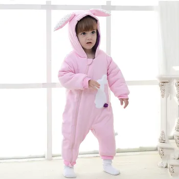 

2019 Autumn Winter New Born Baby Girl Ear Rabbit Clothes Rompers Kids Zip Thick Snowsuit Hoodie Costume For Girl Infant Jumpsuit