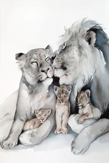 Carteles e impresiones artísticos de lienzo blanco y negro de la familia de  leones africanos, pinturas en lienzo de animales en la pared, imágenes  artísticas, decoración del hogar|Pintura y caligrafía| - AliExpress