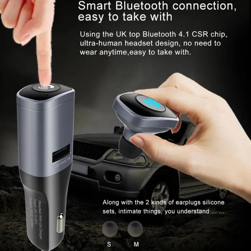 2 в 1 5 В/2.1A USB Автомобильное зарядное устройство с беспроводной Bluetooth 4,0 гарнитура стерео наушники для воспроизведения музыки Hands-free Talking