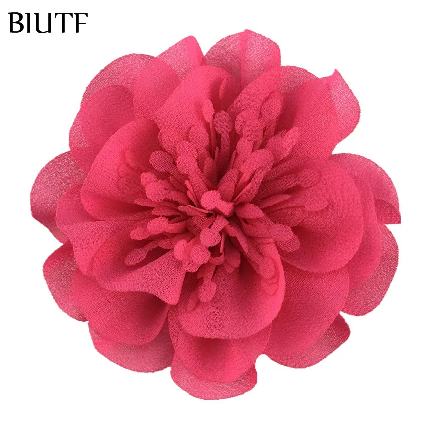 5pcs/lot 3.6'' Chiffon Flower with Stamen 9cm Bright color Headwear Flower Kids Lovely Hair Accessories TH298 - Цвет: 2-rose