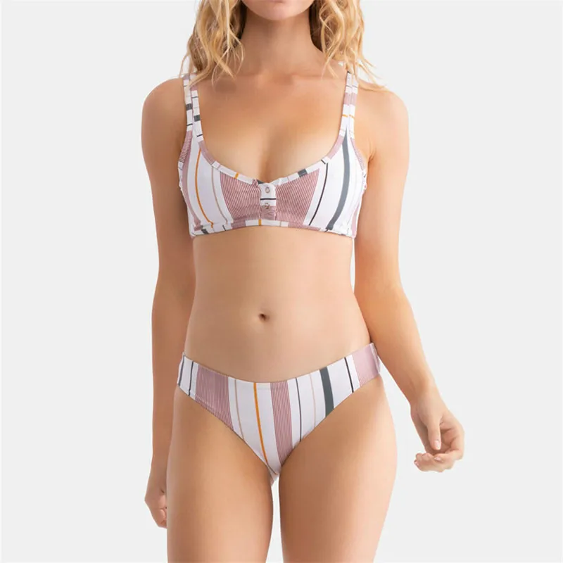 SAKKUS 2020 Women Two Piece Colorful Striped Bikini Set Summer Push Up Swimsuit Brazilian Biquini Swimwear Beach Suit | Женская одежда