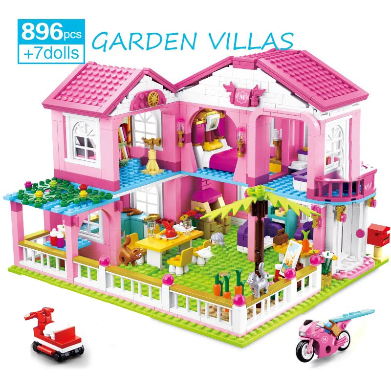 

Игрушечный дом принцессы для девочек, конструктор «розовая садовая Вилла», игровой домик «сделай сам», игрушки для детей, день рождения