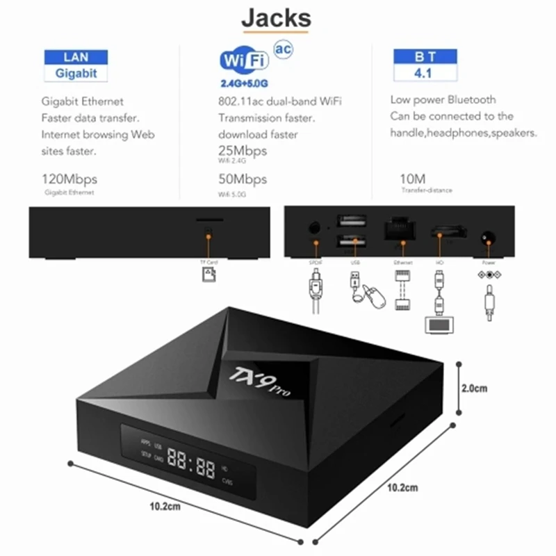 TX9 PRO Smart Android 7.1 TV Box Amlogic S912 Octa-Core 64 Bit 3GB/32GB HDR10 VP9 H.265 UHD 4K 2.4G&5G WiFi 1000M LAN DLNA BT 4.
