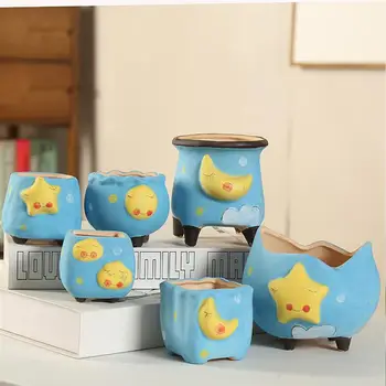 

6pcs Succulent Flowerpot Durable Ceramic Decorative Household Breathable Flower Pots Scculent Flowerpot for Office Home Garden