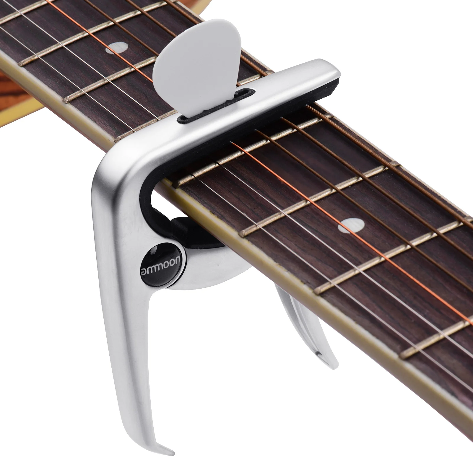  Silver ammoon Guitar Capo Multifunctional with Bridge Pin Puller Guitar Pick Slot 3pcs Guitar Picks for Acoustic Electric Guitars Bass 