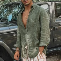 Chemise décontractée en coton et lin pour hommes, chemisier à manches longues, haut respirant à boutons, été 2024 6