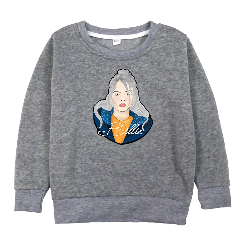 Новая детская толстовка с принтом Billie Eilish для маленьких девочек хлопковая Осенняя детская одежда для мальчиков, свитер флисовая одежда для детей возрастом от 2 до 14 лет
