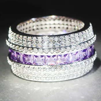 

YaYI Jewelry Fashion Princess Cut 19CT White Purple Silver Color Engagement Rings wedding Lover Rings Party Rings 1181