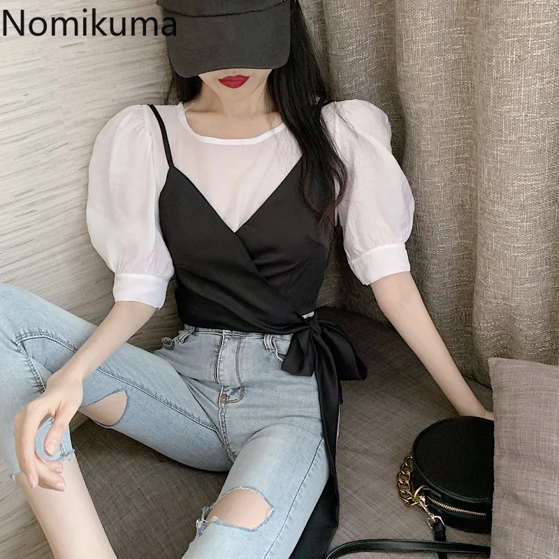 Женский комплект из двух предметов Nomikuma блузка с пышными короткими рукавами и