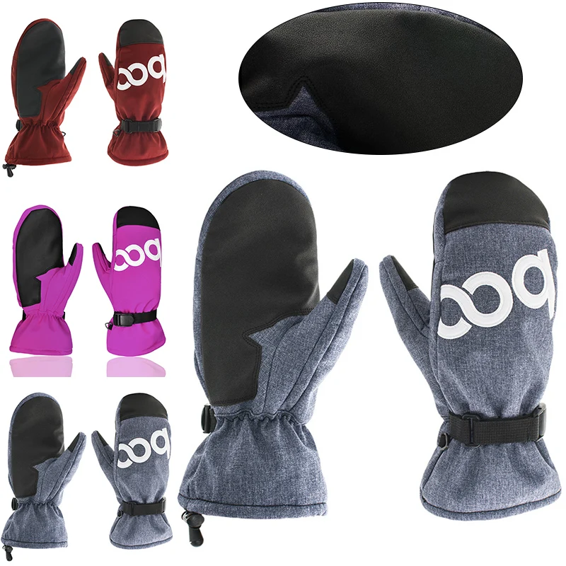 BOODUN Waterproof Unisex Ski Mittens PU Leather Outdoor Sports Thermal Winter Warm Gloves Optional Size