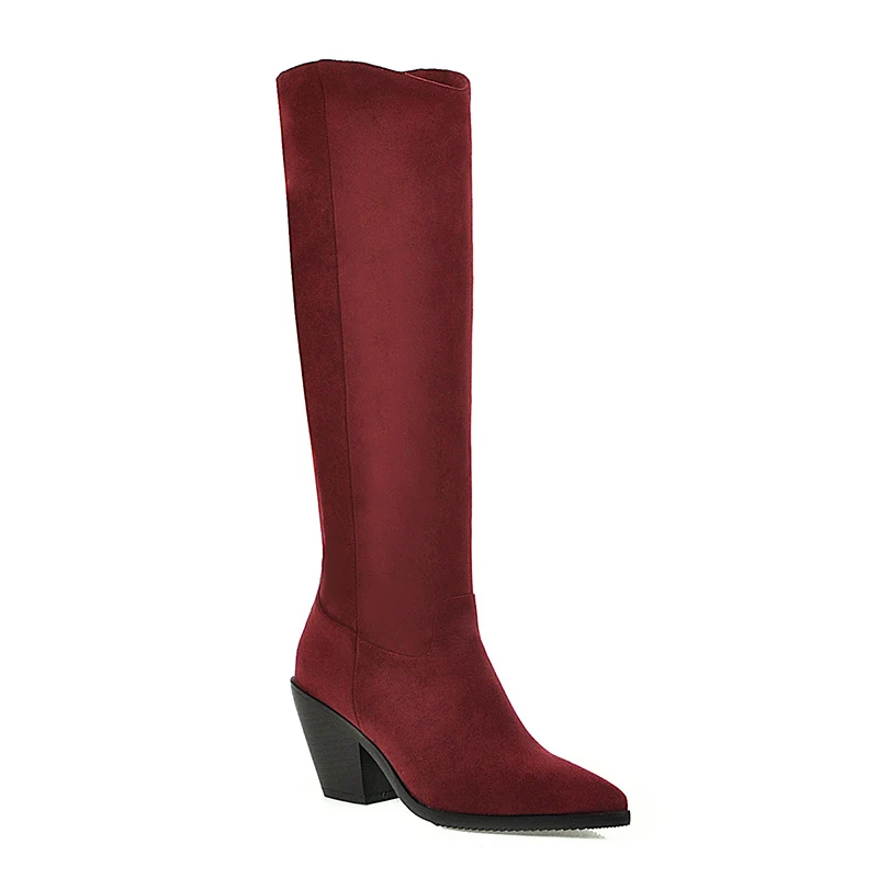 YANSHENGXIN/обувь; женские ботинки на высоком каблуке из гладкого натурального меха; сезон осень-зима; ботинки с острым носком; женские ботинки - Color: Wine Red