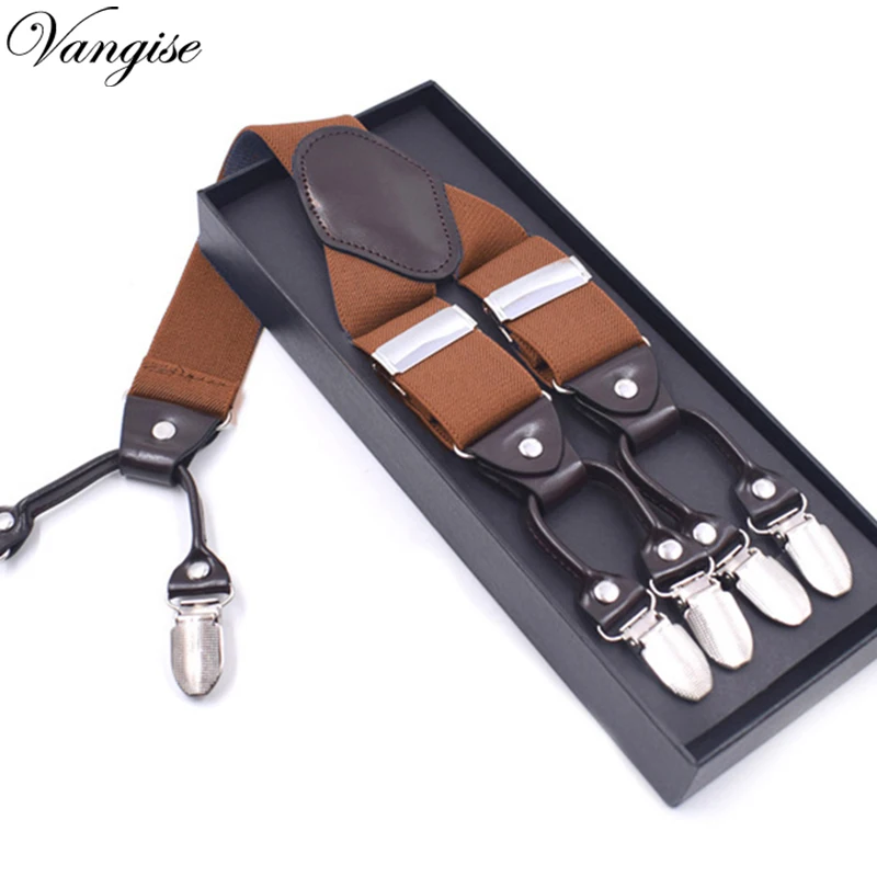 

Fashion Suspenders leather 6clips Braces Male Vintage Casual Suspensorio Tirante Trousers Strap Father/Husband's Gift 3.5*120cm