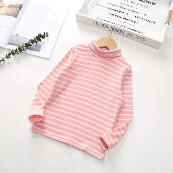 

Six Colors Stipe T Shirt Long Sleeves for 2 Years Boy Girl Clothings Soft Fabric Kids Top Clothes Autumn High Collar Undershirt