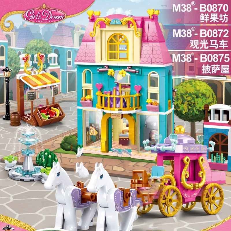 

Friends For Girls Wedding Party Garden Princess House Model Building Blocks Dream Food Shop Store Street View Carriage Dog City