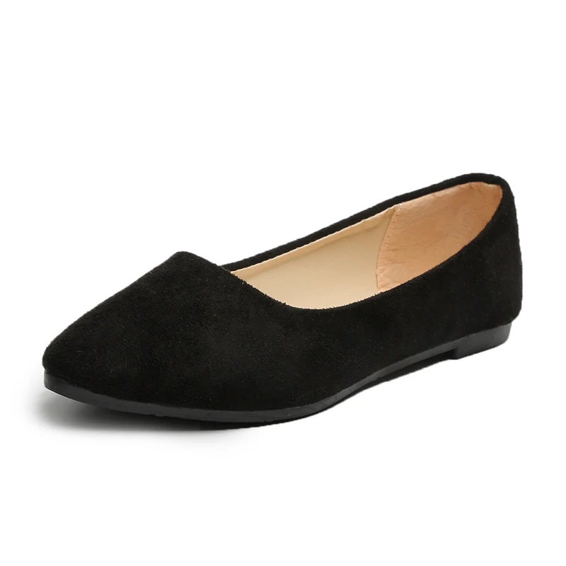 Woman Lady Casual Flock Flats Shoes Women Pointed Toe Slip On Boat Shoes Chaussures Femme Low Heel Shoes Sapato Feminino - Цвет: flock black