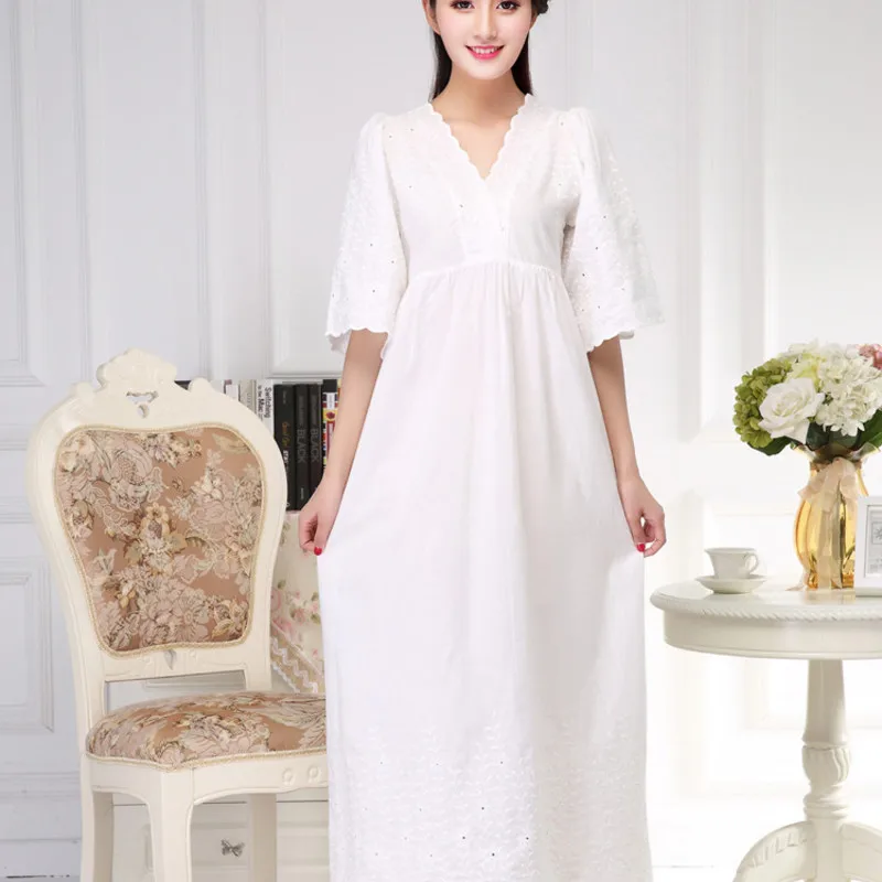 

Ms summer cotton in the high-end computer embroidery long luxurious big yards horn sleeve imperial princess nightgown