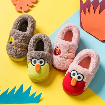 

New Winter Kids Plush Slippers Baby Boys Fur Flip Flop Indoor Cartoon Toddler Girls Fluff Slide Warm Hous Cute Children Slippers
