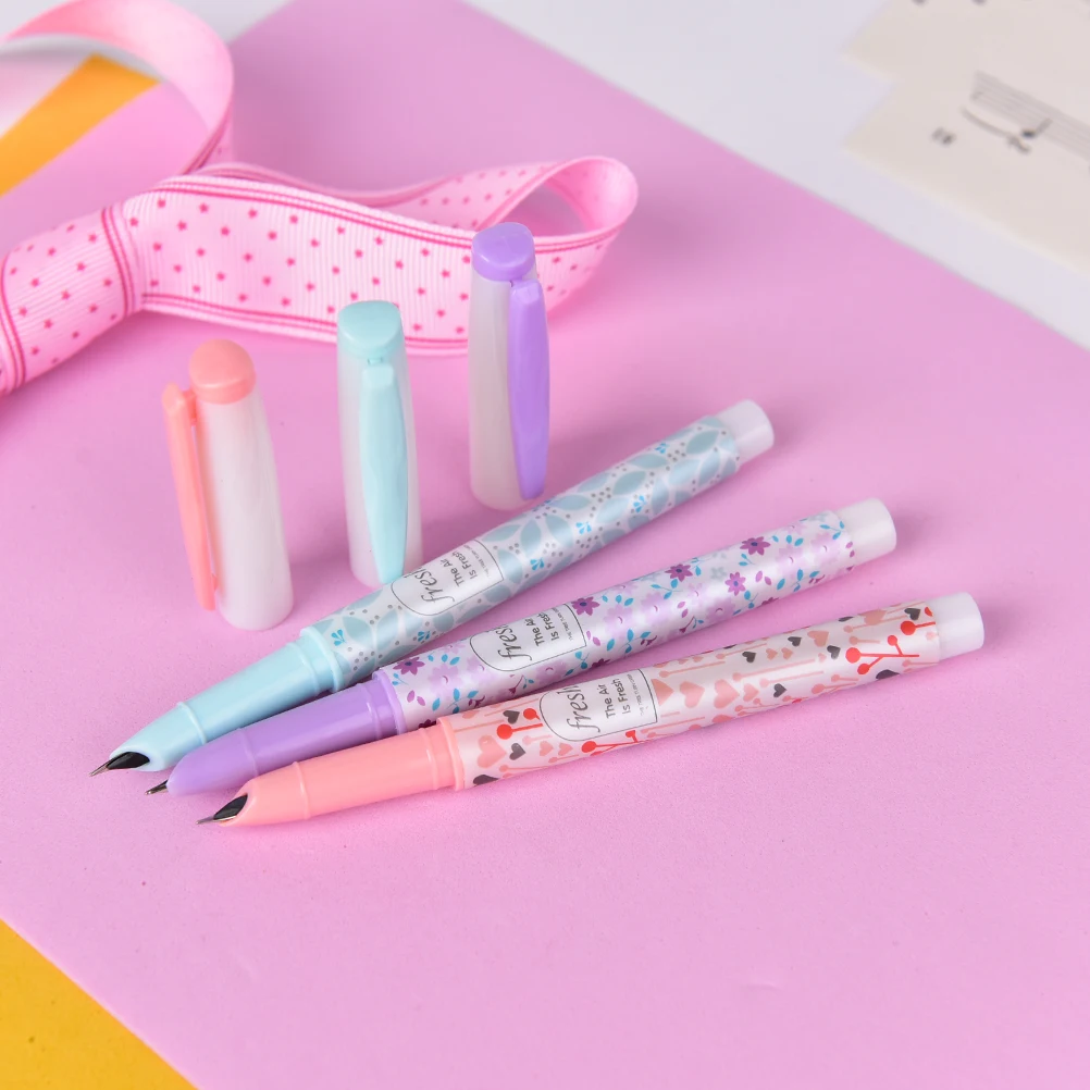 1Pc Pen 0.38mm Cute Kawaii Candy Color Flower Plastic Fountain Pen With Ink Sac For Kids Gift Korean Stationery